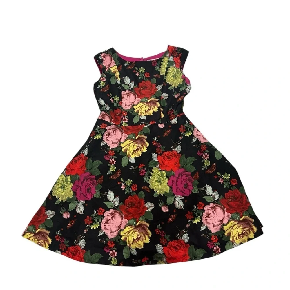 Baker By Ted Baker Dress Girls Sz 8 Black Multi Floral Party Flower Girl Church